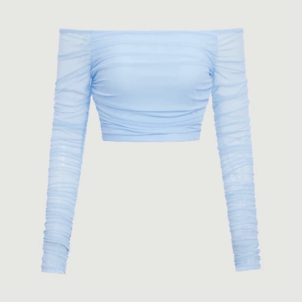 Shein baby blue ruched crop top